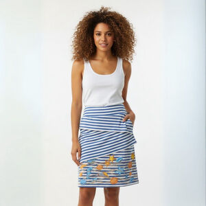 J. McLaughlin Catalina Cloth Blue White Striped Seashell Skirt - Medium